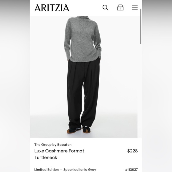 Aritzia Babaton Luxe Cashmere Format Turtleneck 100% Cashmere Sweater ShirtSmall - Picture 10 of 10